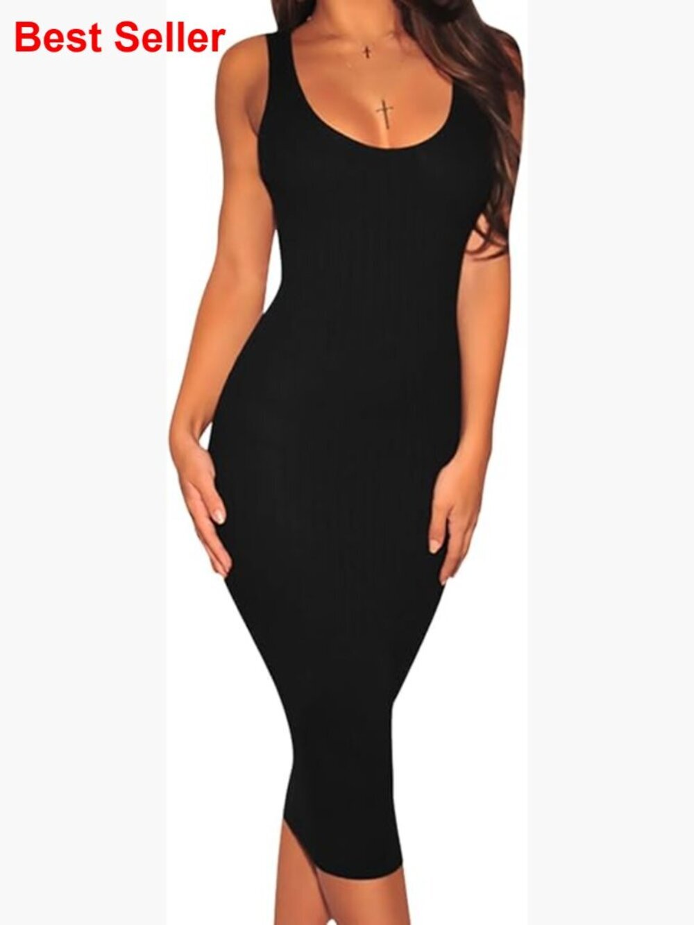 Sleeveless Ribbed Knit Bodycon Midi Tank Dress Stretch Club Party